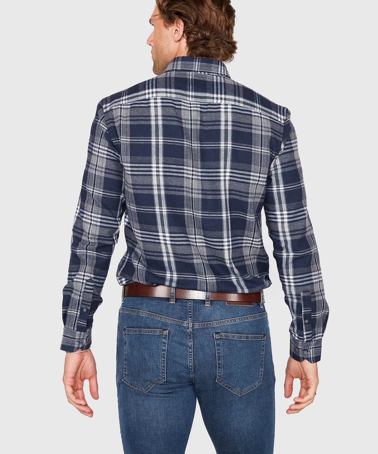 Long Sleeve Flannel Sport Shirt – Grey/Navy