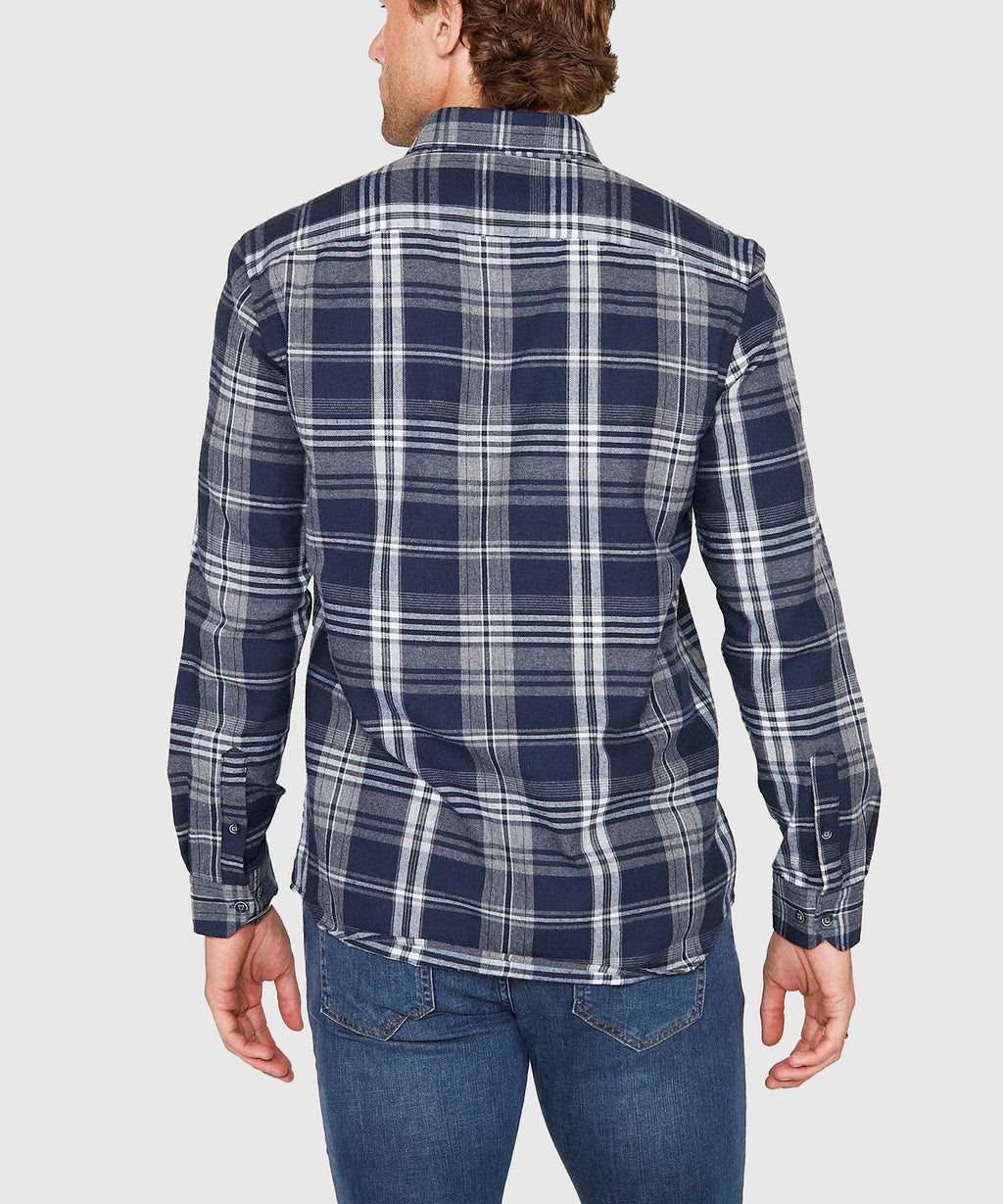 Long Sleeve Flannel Sport Shirt – Grey/Navy