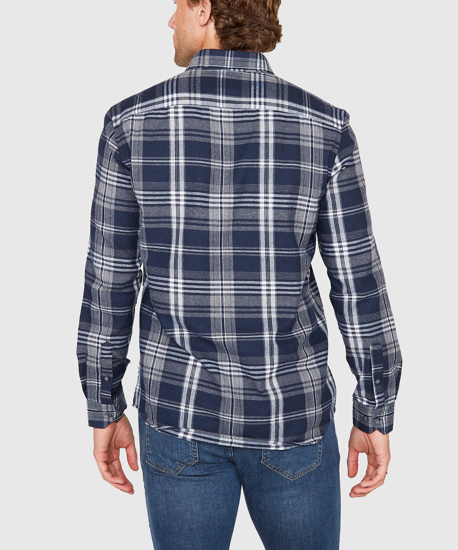 Long Sleeve Flannel Sport Shirt – Grey/Navy