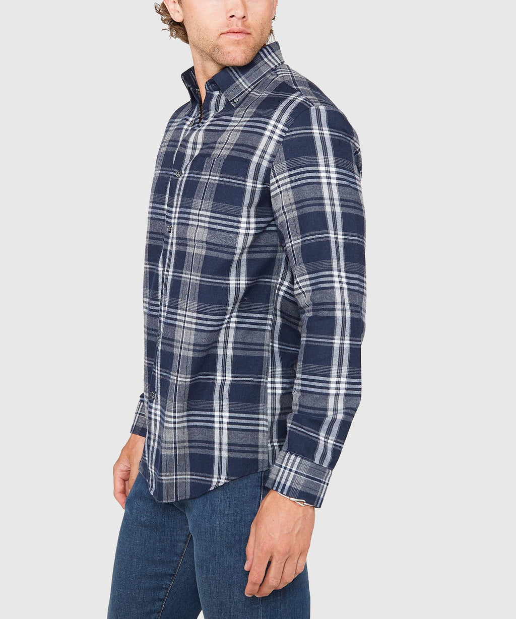 Long Sleeve Flannel Sport Shirt – Grey/Navy