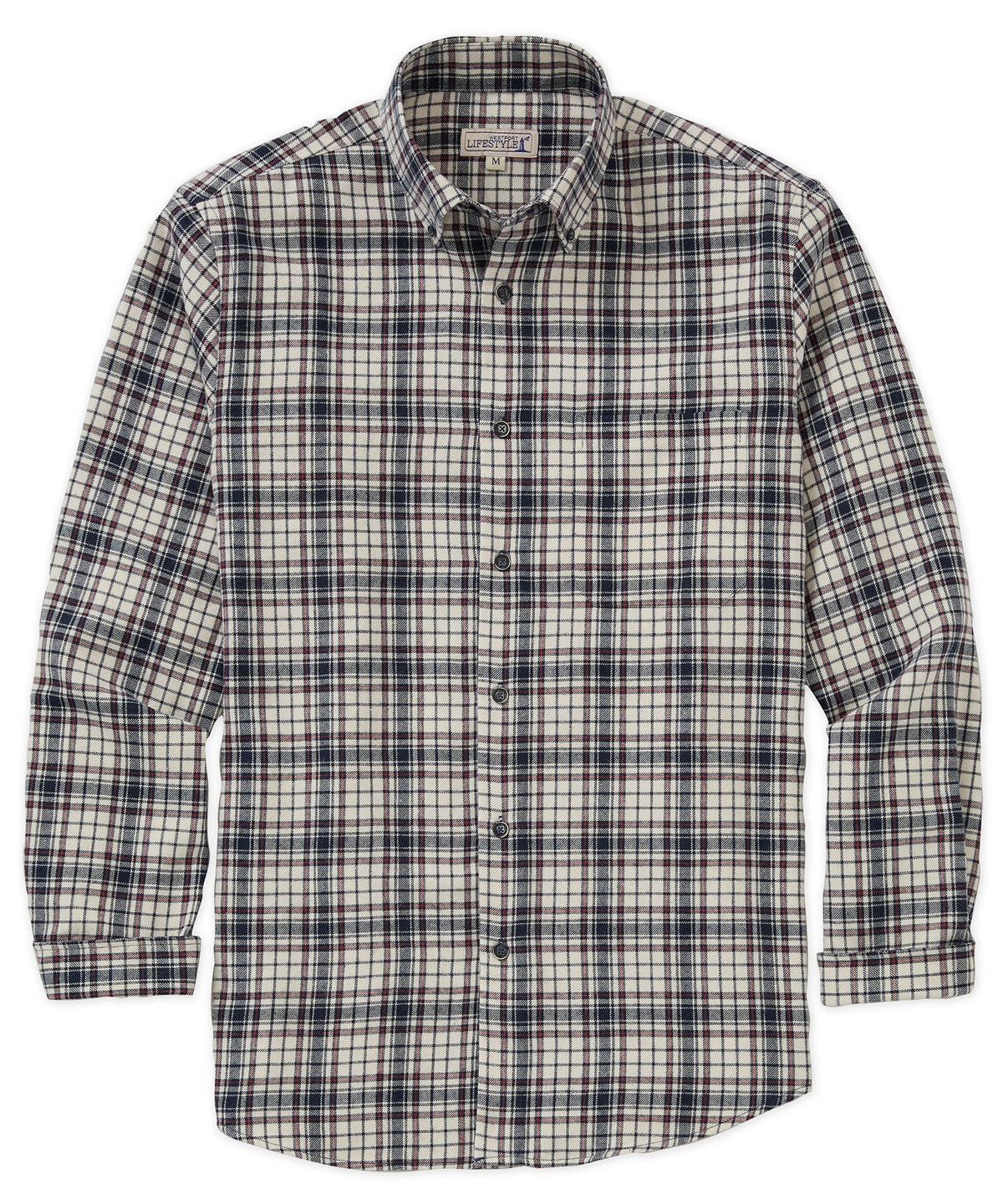 Long Sleeve Flannel Sport Shirt – Ivory/Multi