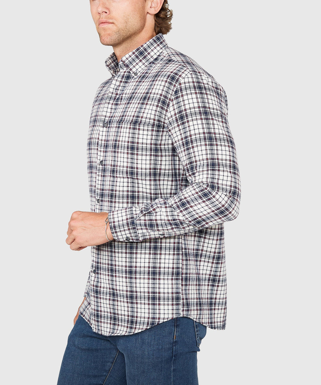 Long Sleeve Flannel Sport Shirt – Ivory/Multi