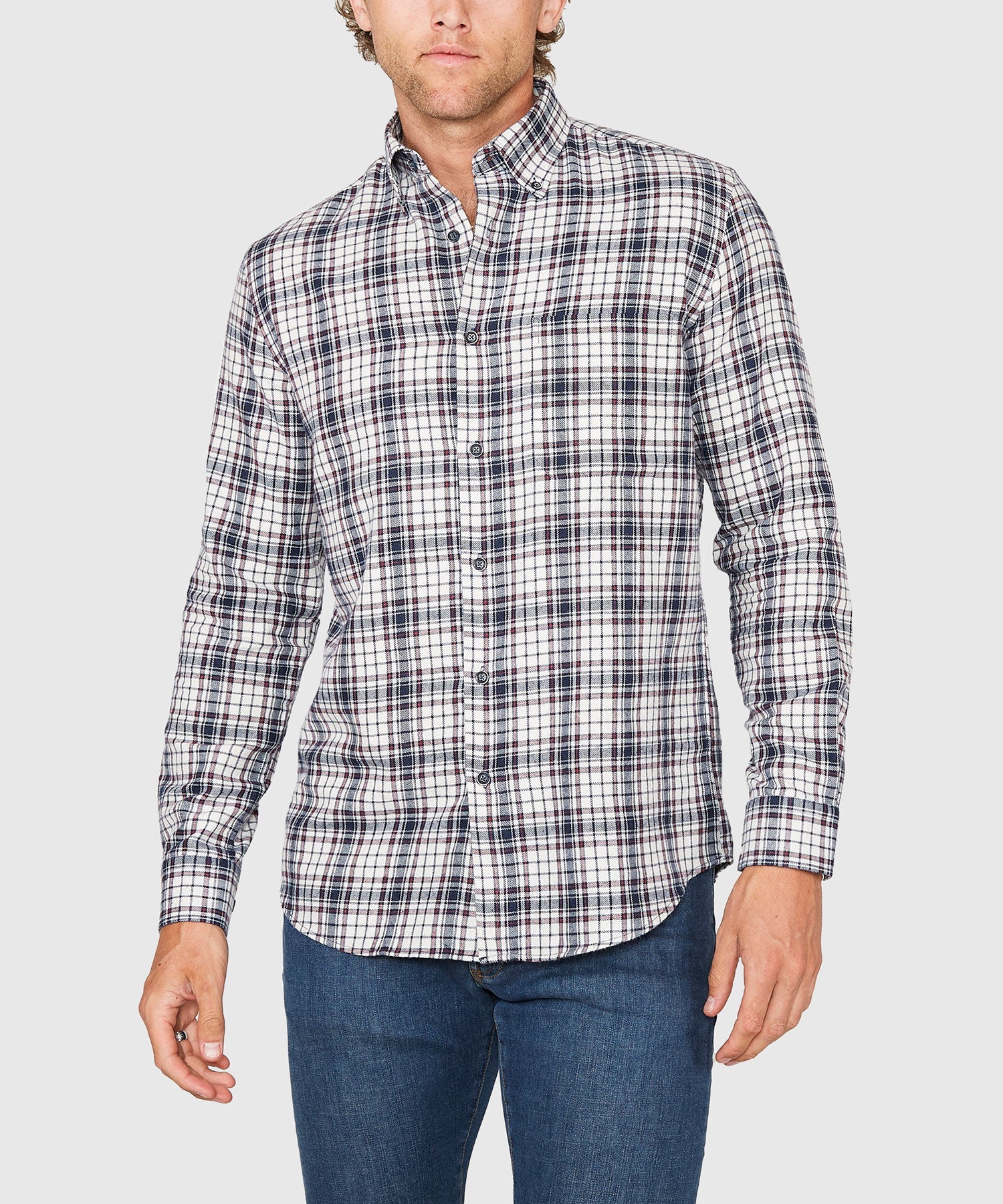 Long Sleeve Flannel Sport Shirt – Ivory/Multi