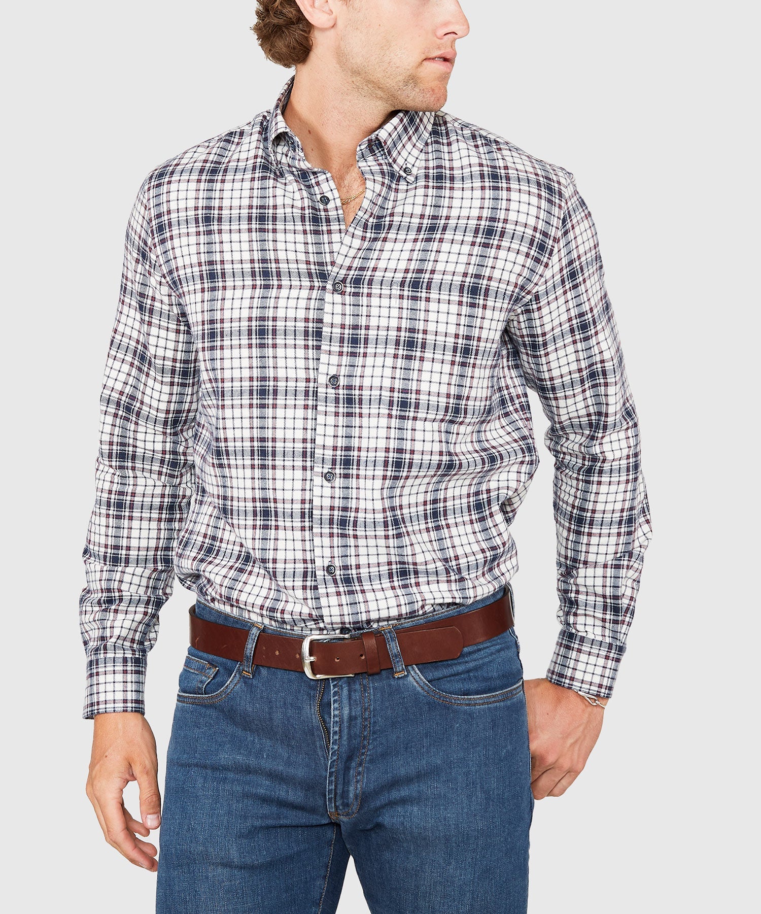 Long Sleeve Flannel Sport Shirt – Ivory/Multi