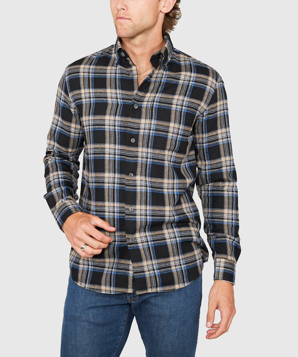 Long Sleeve Flannel Sport Shirt – Black/Multi