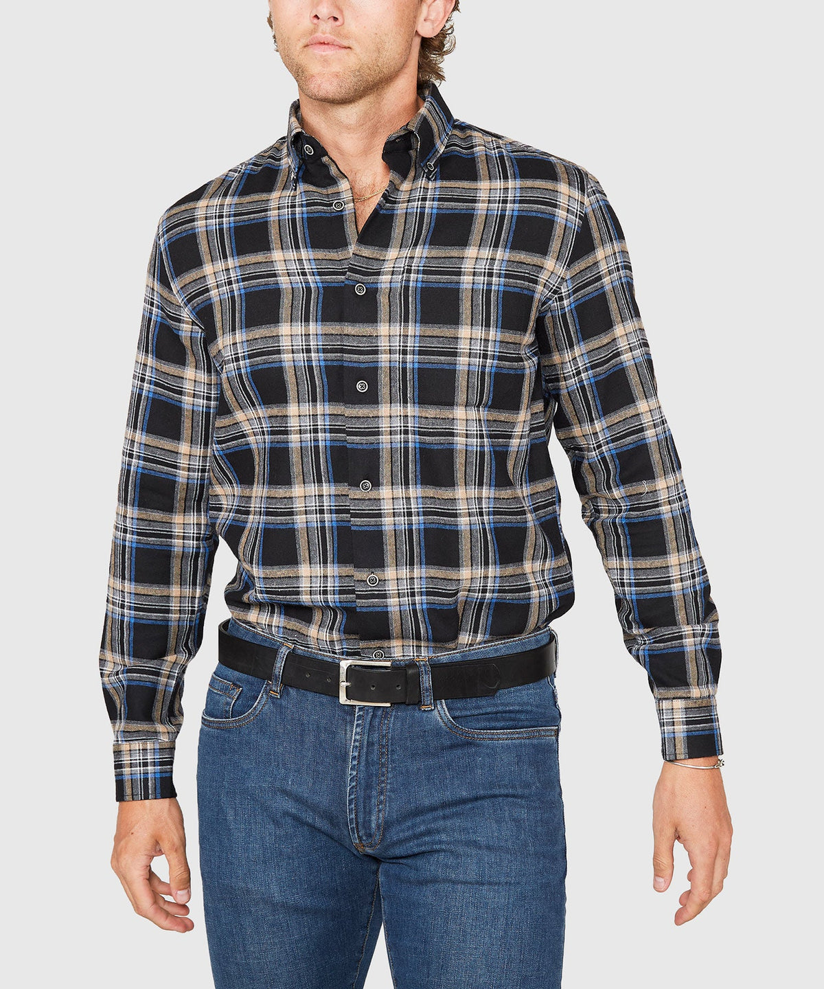 Long Sleeve Flannel Sport Shirt – Black/Multi