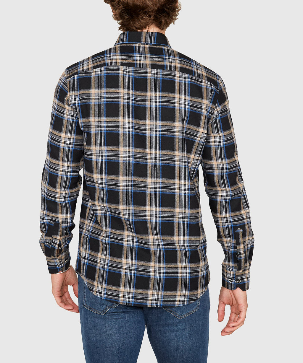 Long Sleeve Flannel Sport Shirt – Black/Multi