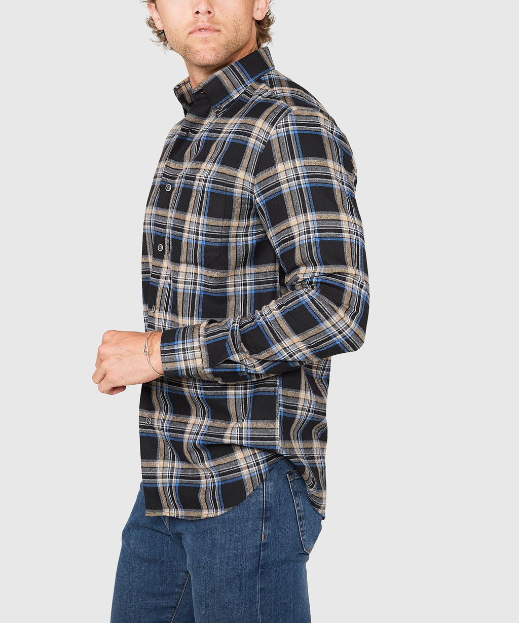 Long Sleeve Flannel Sport Shirt – Black/Multi