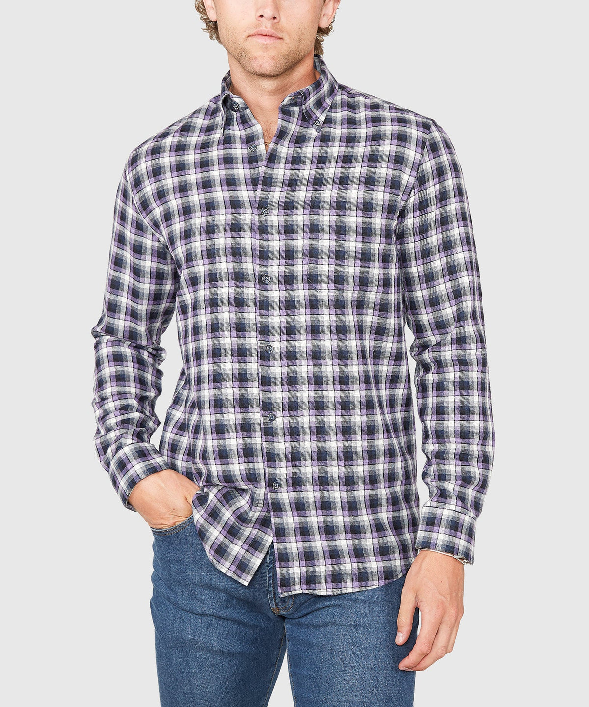 Long Sleeve Flannel Sport Shirt – Purple/Multi