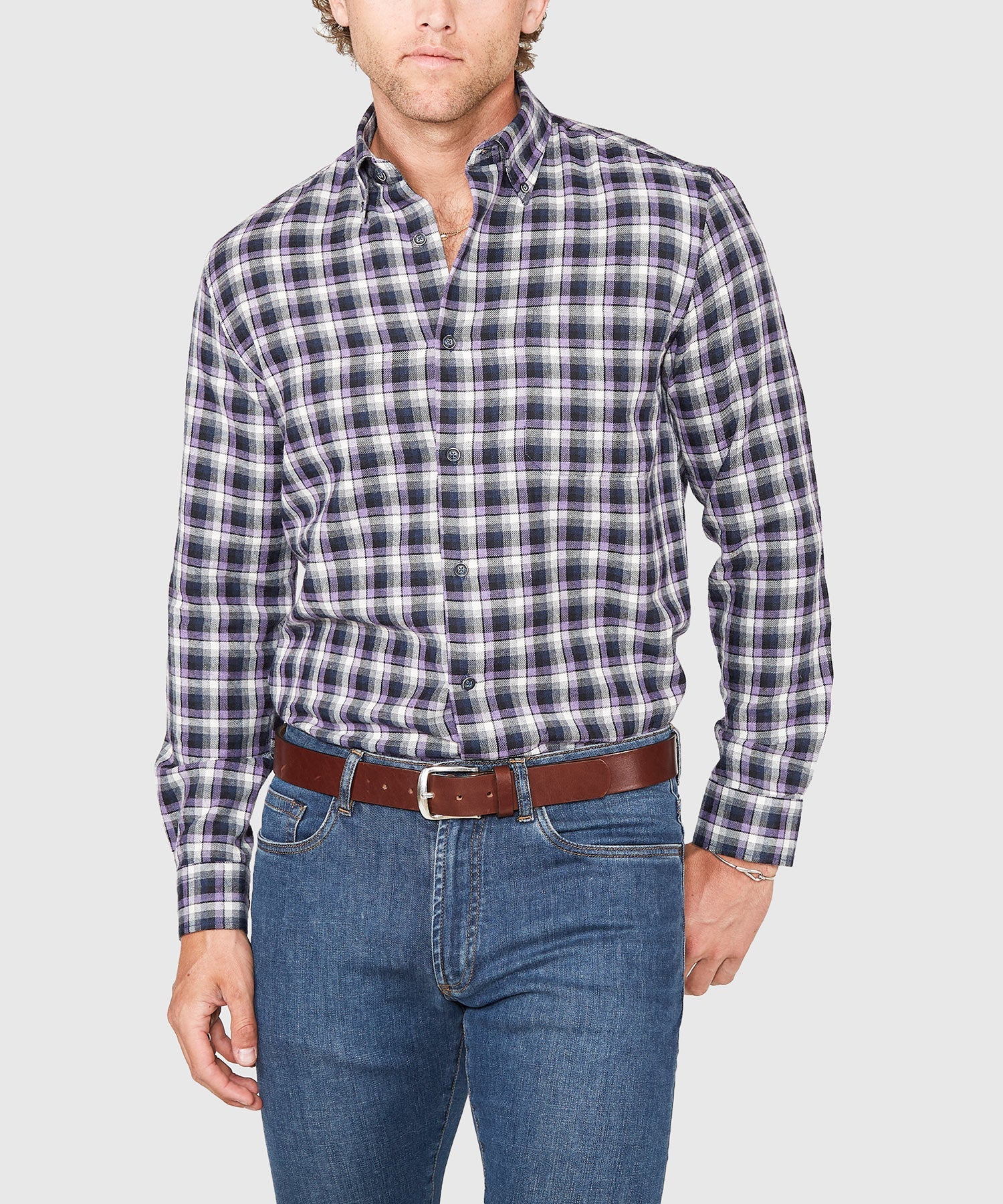 Long Sleeve Flannel Sport Shirt – Purple/Multi