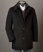 Wool Blend Three-Quarter Length Bibbed Coat