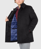 Wool Blend Three-Quarter Length Bibbed Coat