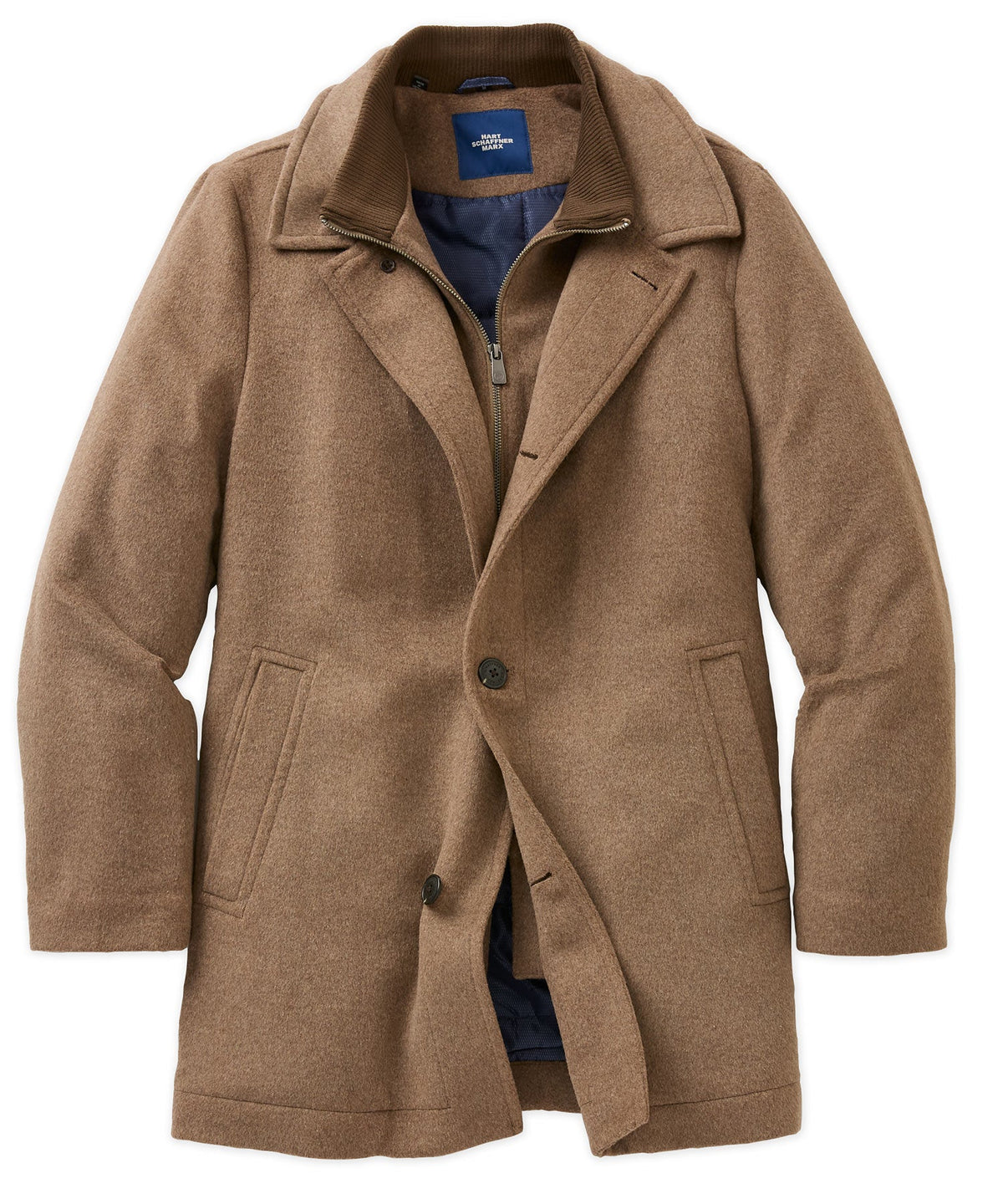 Wool Blend Three-Quarter Length Bibbed Coat