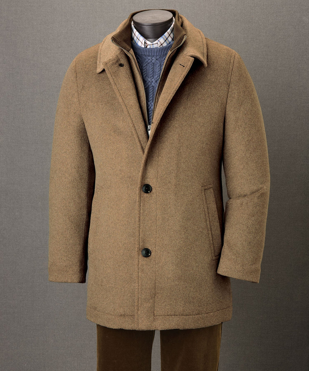 Wool Blend Three-Quarter Length Bibbed Coat