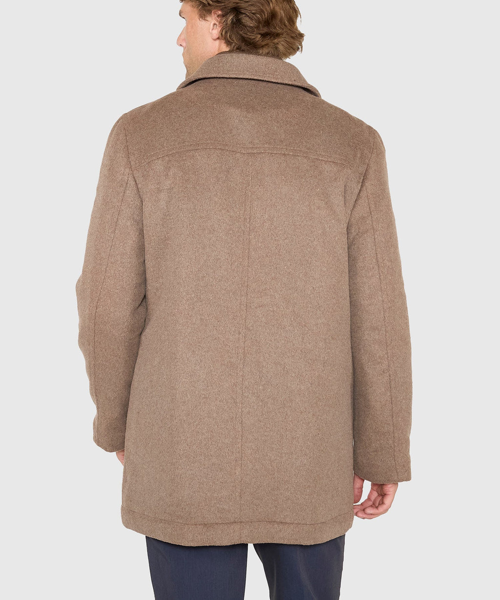 Wool Blend Three-Quarter Length Bibbed Coat