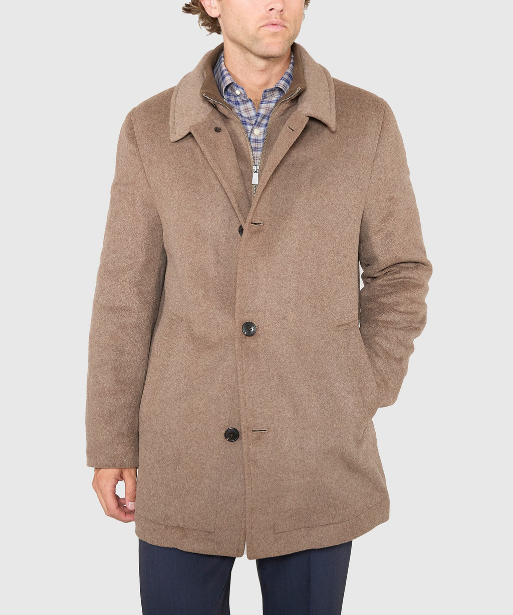 Wool Blend Three-Quarter Length Bibbed Coat
