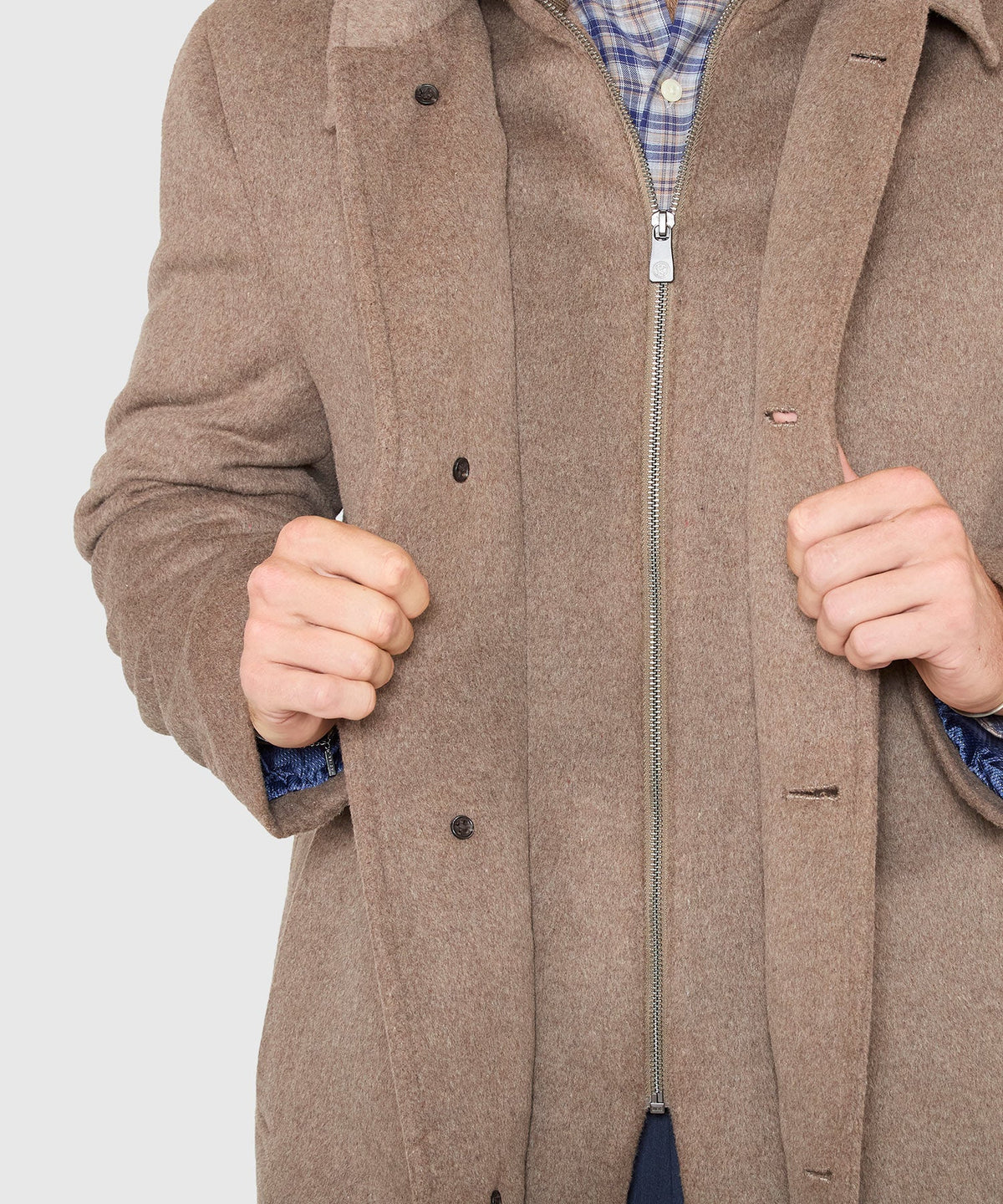 Wool Blend Three-Quarter Length Bibbed Coat