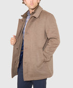 Wool Blend Three-Quarter Length Bibbed Coat