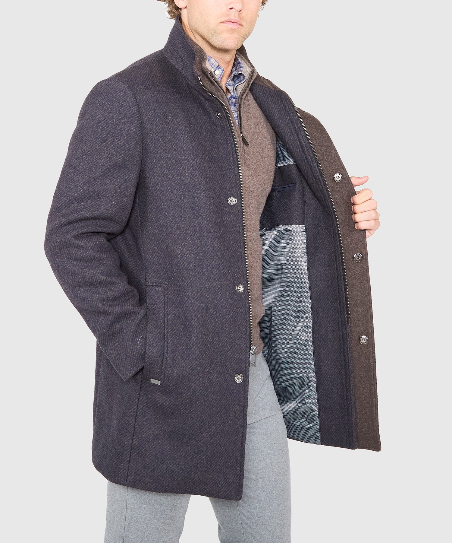 Wool Blend Three-Quarter Length Car Coat