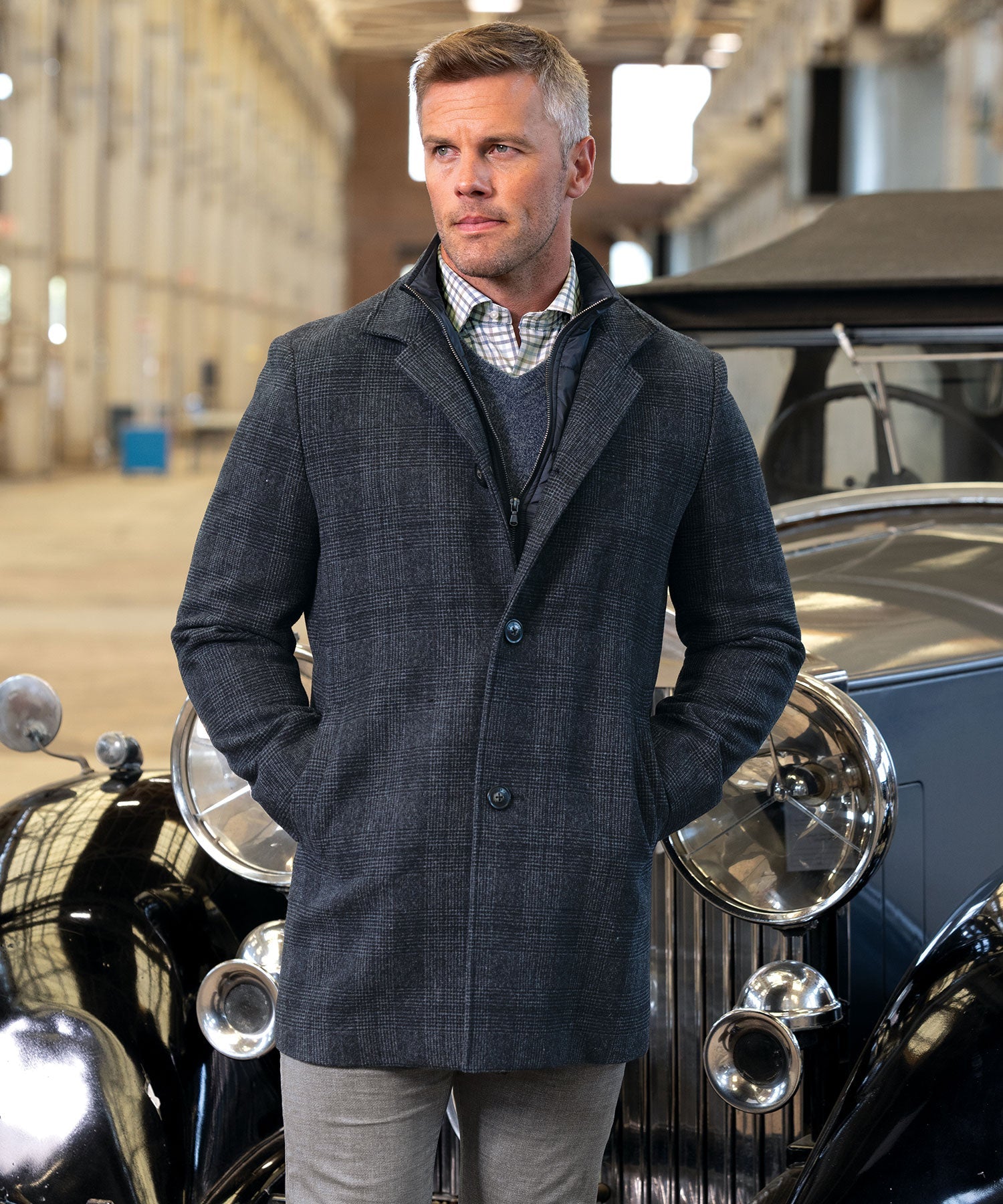 Plaid Wool Jacket with Removable Bib