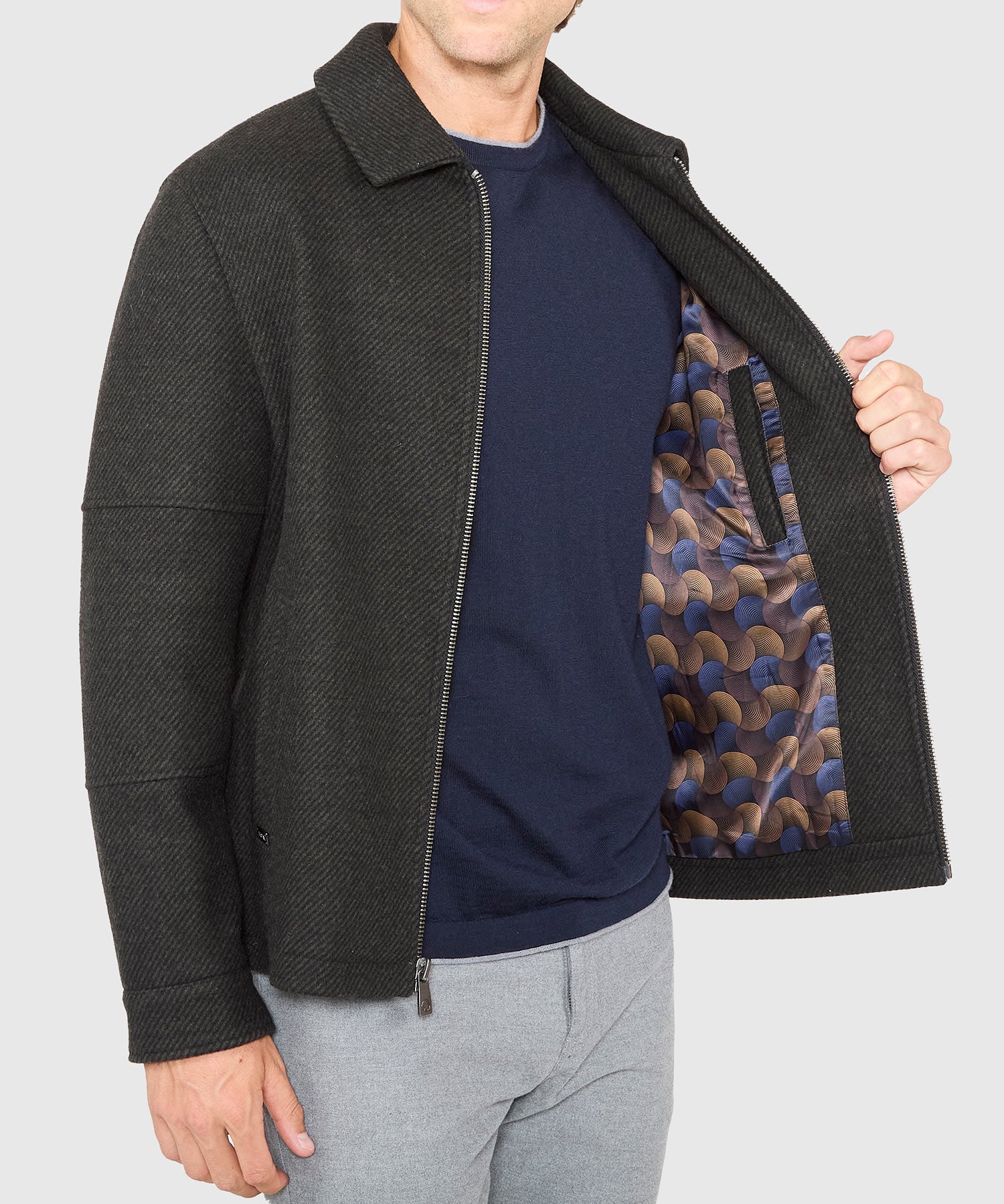 Wool Blend Waist-Length Bomber Jacket
