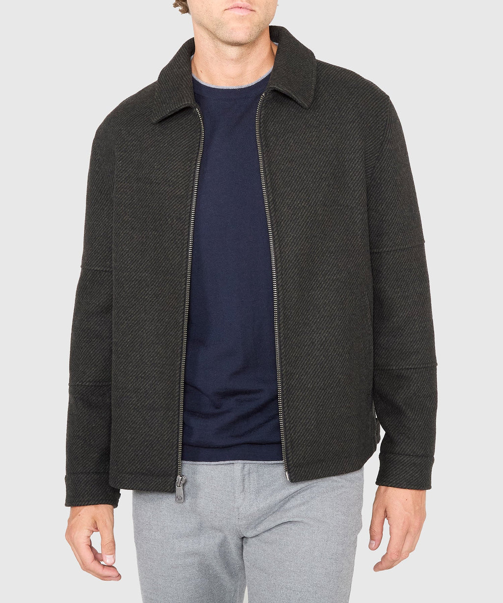 Wool Blend Waist-Length Bomber Jacket