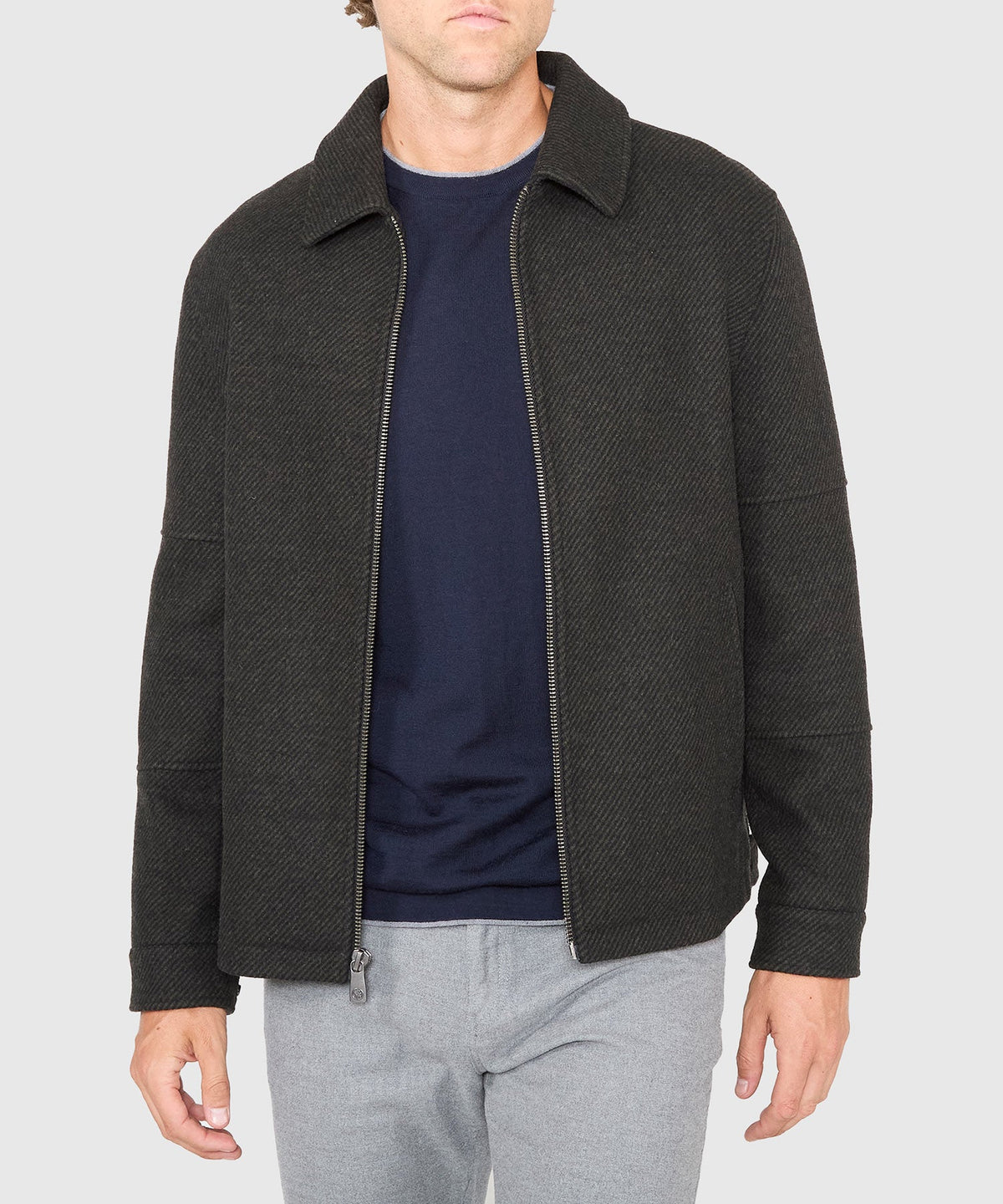 Wool Blend Waist-Length Bomber Jacket