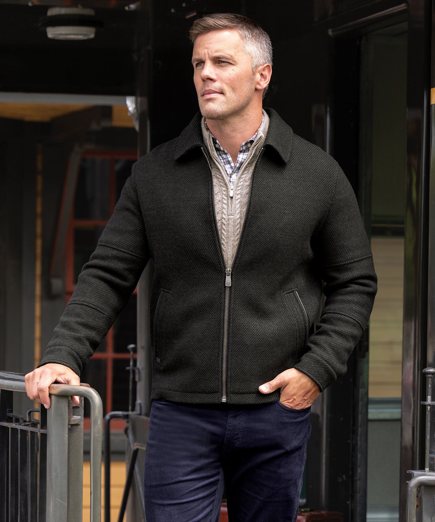 Wool Blend Waist-Length Bomber Jacket