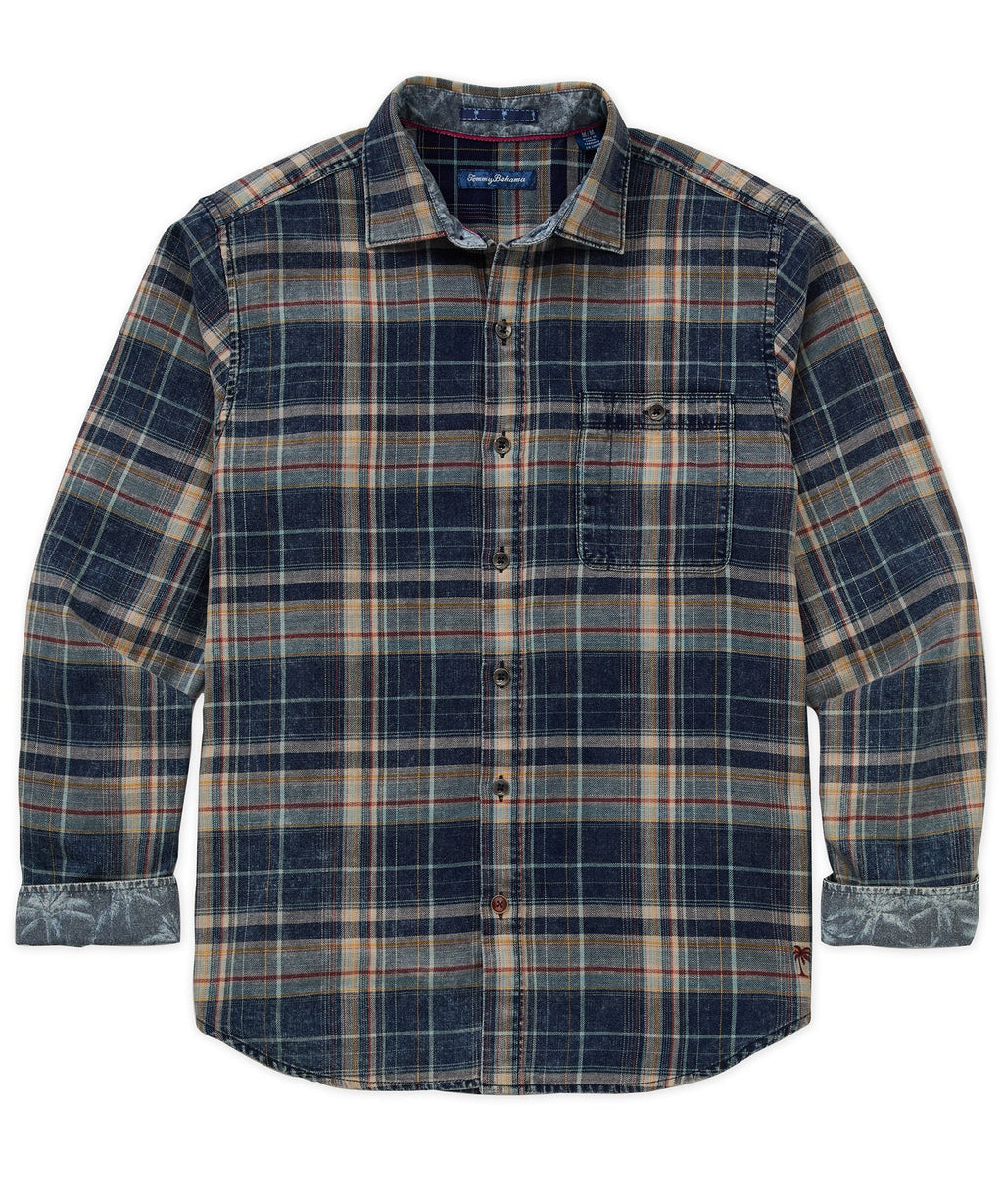Long Sleeve Washed Cotton Plaid Sport Shirt