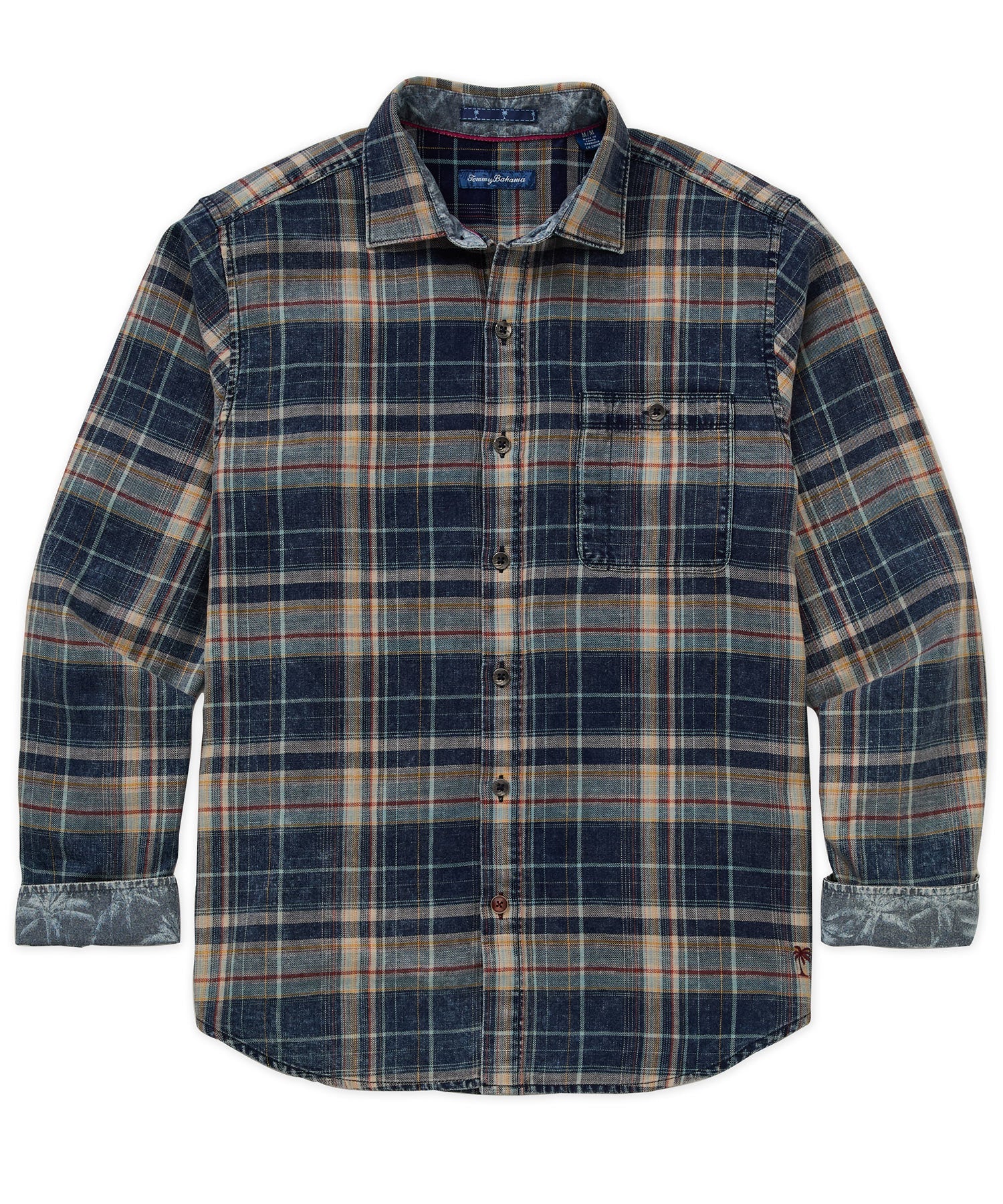 Long Sleeve Washed Cotton Plaid Sport Shirt