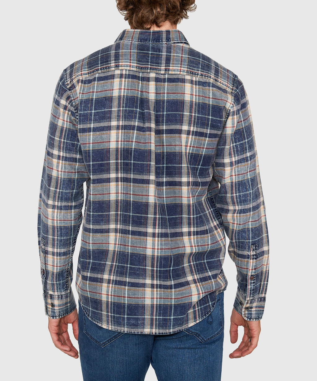 Long Sleeve Washed Cotton Plaid Sport Shirt