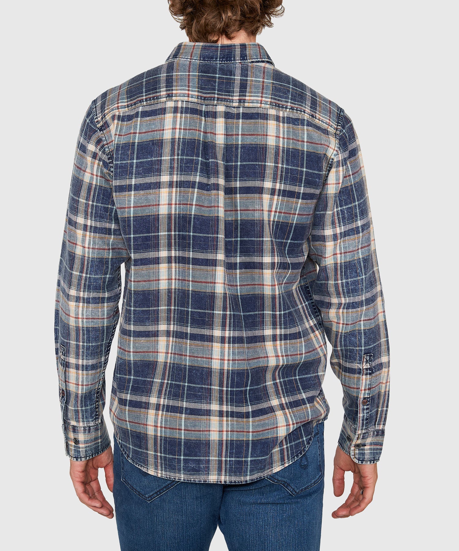 Long Sleeve Washed Cotton Plaid Sport Shirt