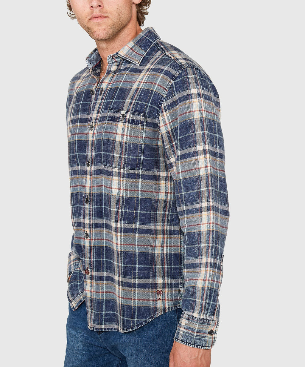 Long Sleeve Washed Cotton Plaid Sport Shirt
