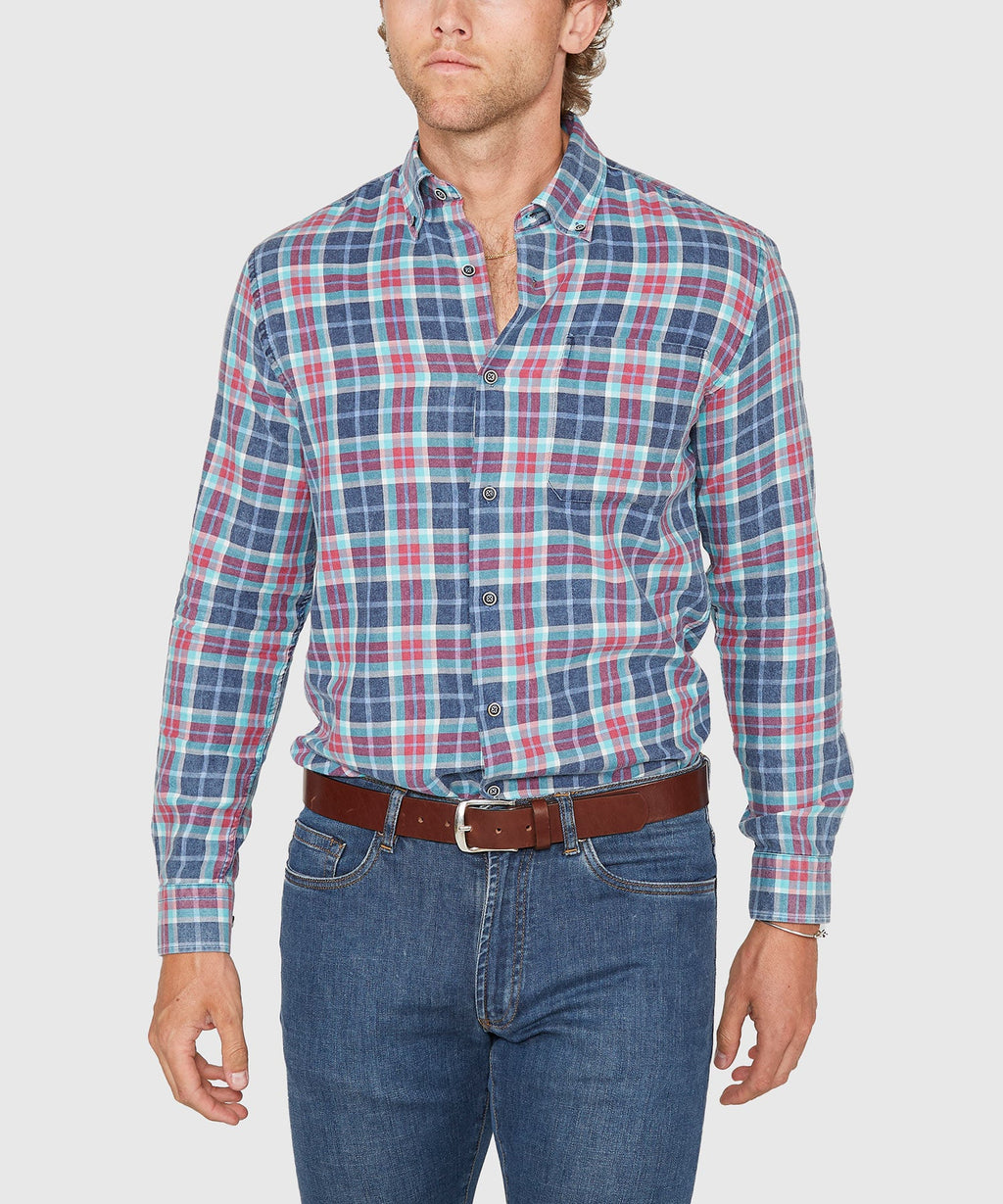 Long Sleeve Plaid Sport Shirt – Blue/Red