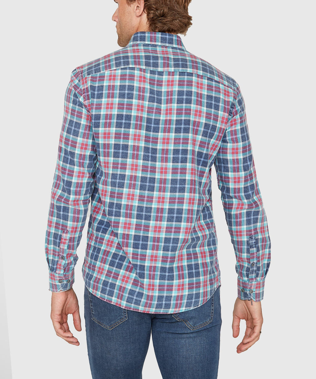 Long Sleeve Plaid Sport Shirt – Blue/Red