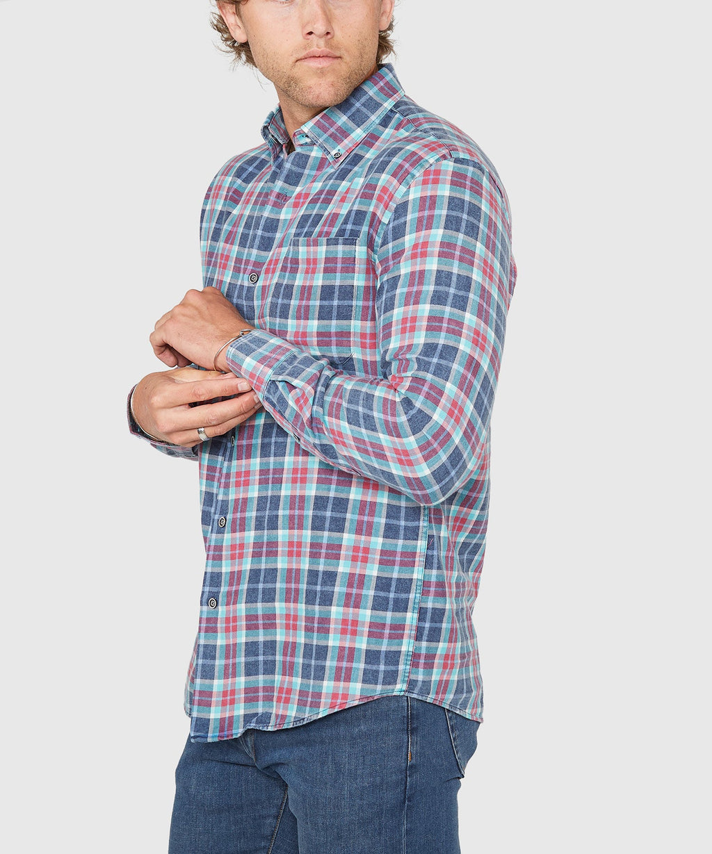 Long Sleeve Plaid Sport Shirt – Blue/Red