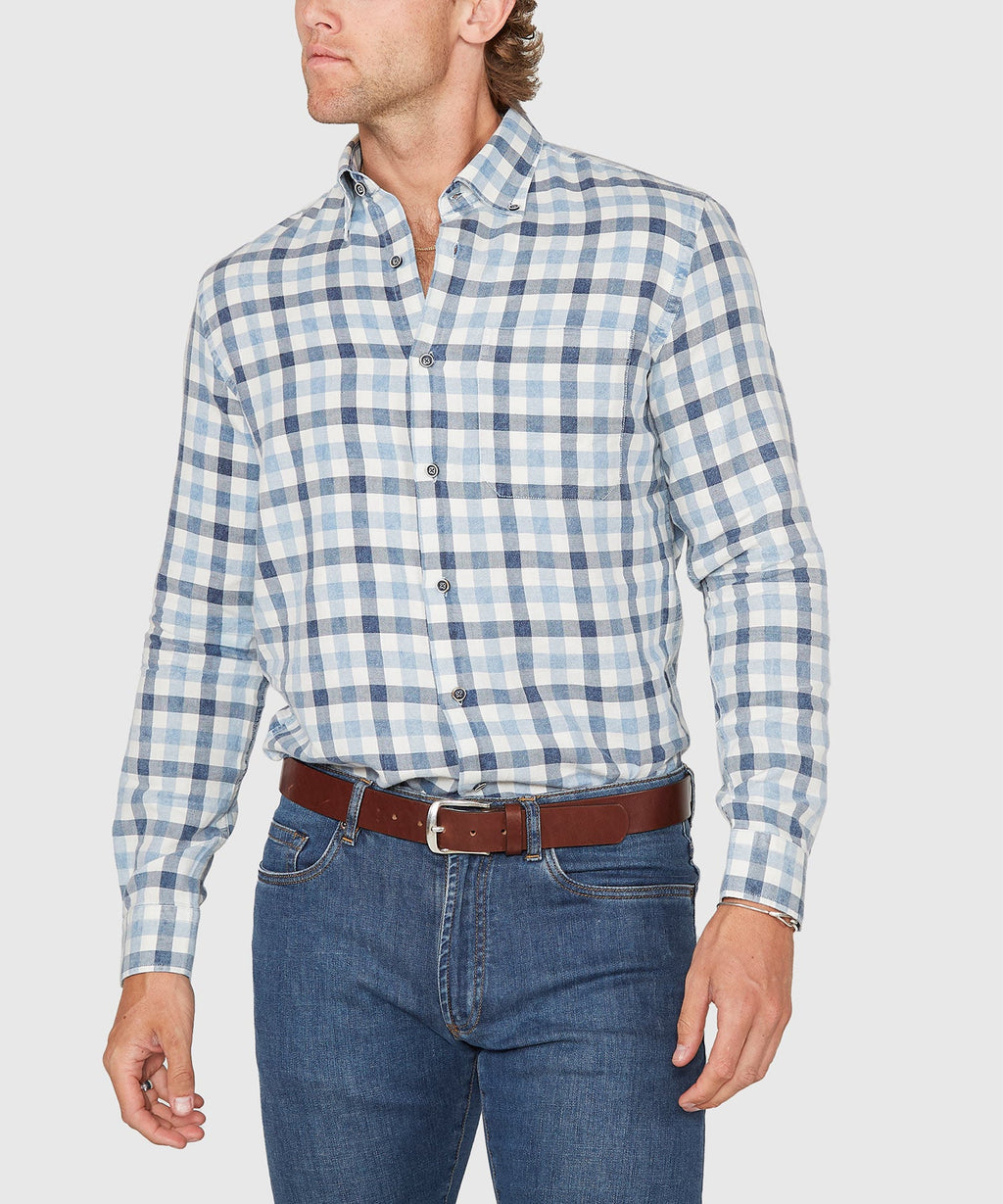 Long Sleeve Plaid Sport Shirt – White/Blue