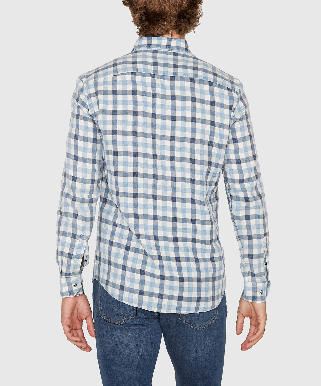 Long Sleeve Plaid Sport Shirt – White/Blue