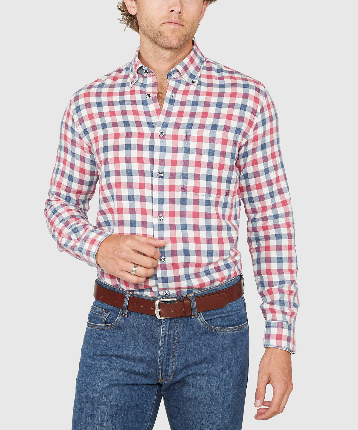 Long Sleeve Plaid Sport Shirt – Navy/Red