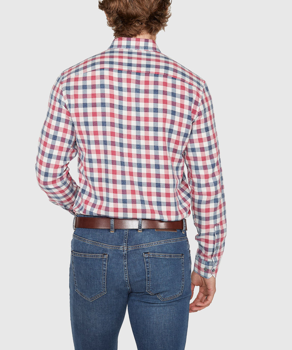 Long Sleeve Plaid Sport Shirt – Navy/Red