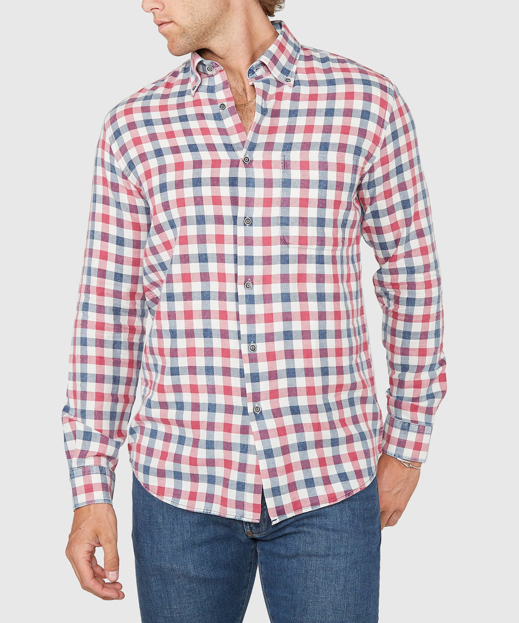Long Sleeve Plaid Sport Shirt – Navy/Red