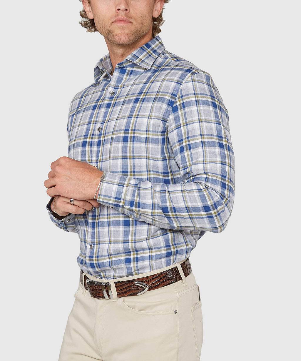 Long Sleeve Spread Collar Cotton Sport Shirt – Light Grey