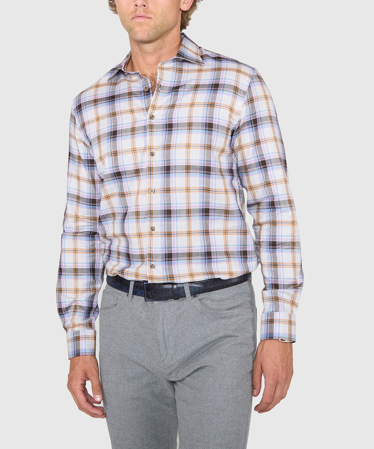 Long Sleeve Spread Collar Cotton Sport Shirt – Multi