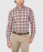 Long Sleeve Plaid Button Down Collar Cotton Sport Shirt – Navy