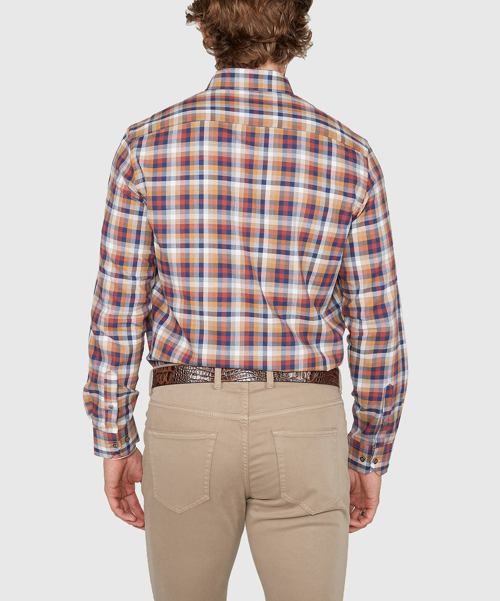 Long Sleeve Plaid Button Down Collar Cotton Sport Shirt – Navy