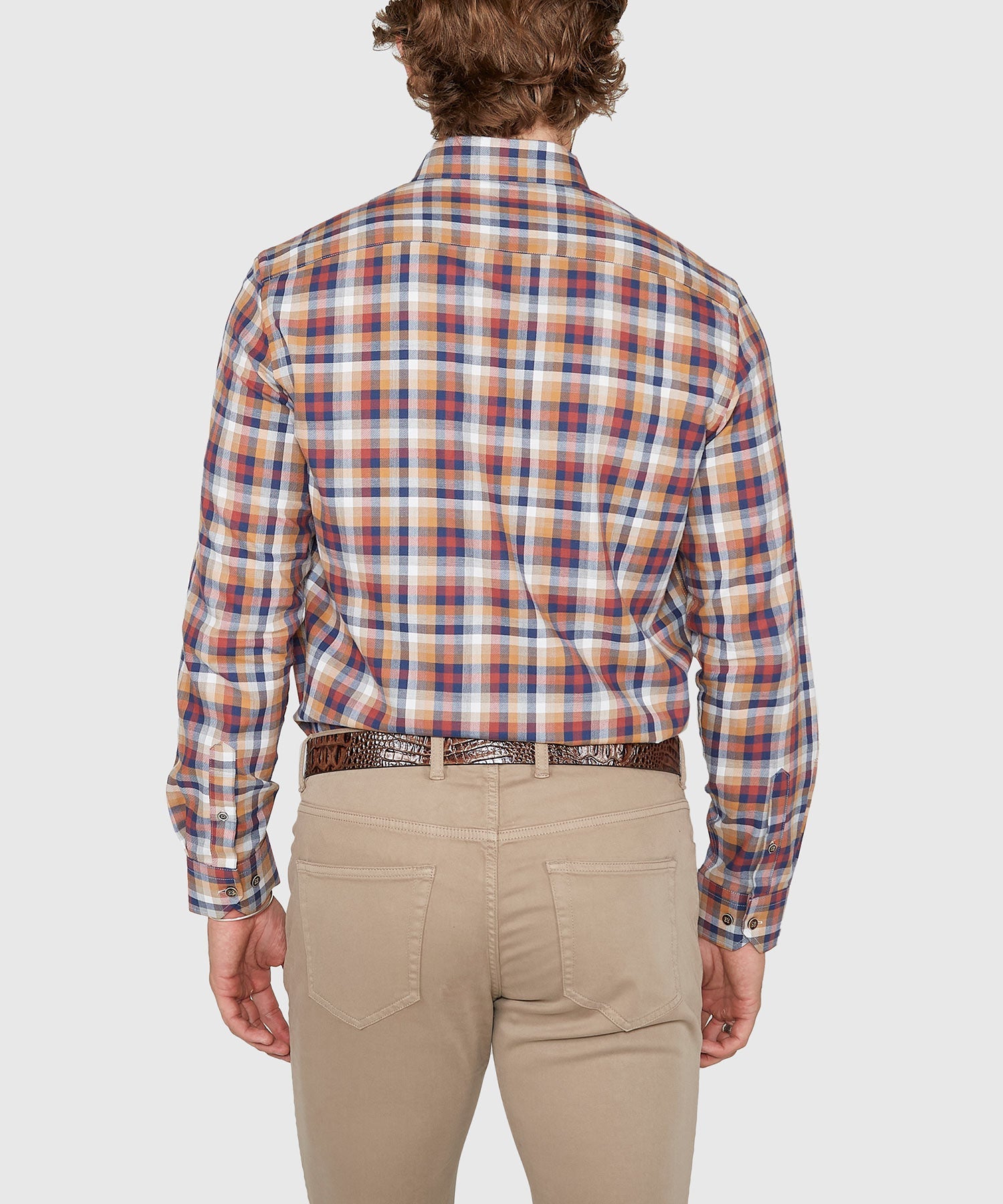 Long Sleeve Plaid Button Down Collar Cotton Sport Shirt – Navy