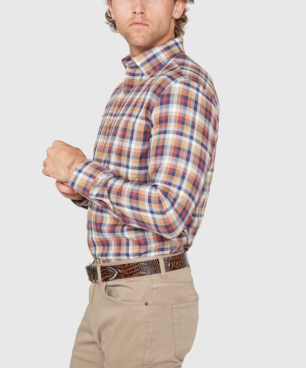 Long Sleeve Plaid Button Down Collar Cotton Sport Shirt – Navy