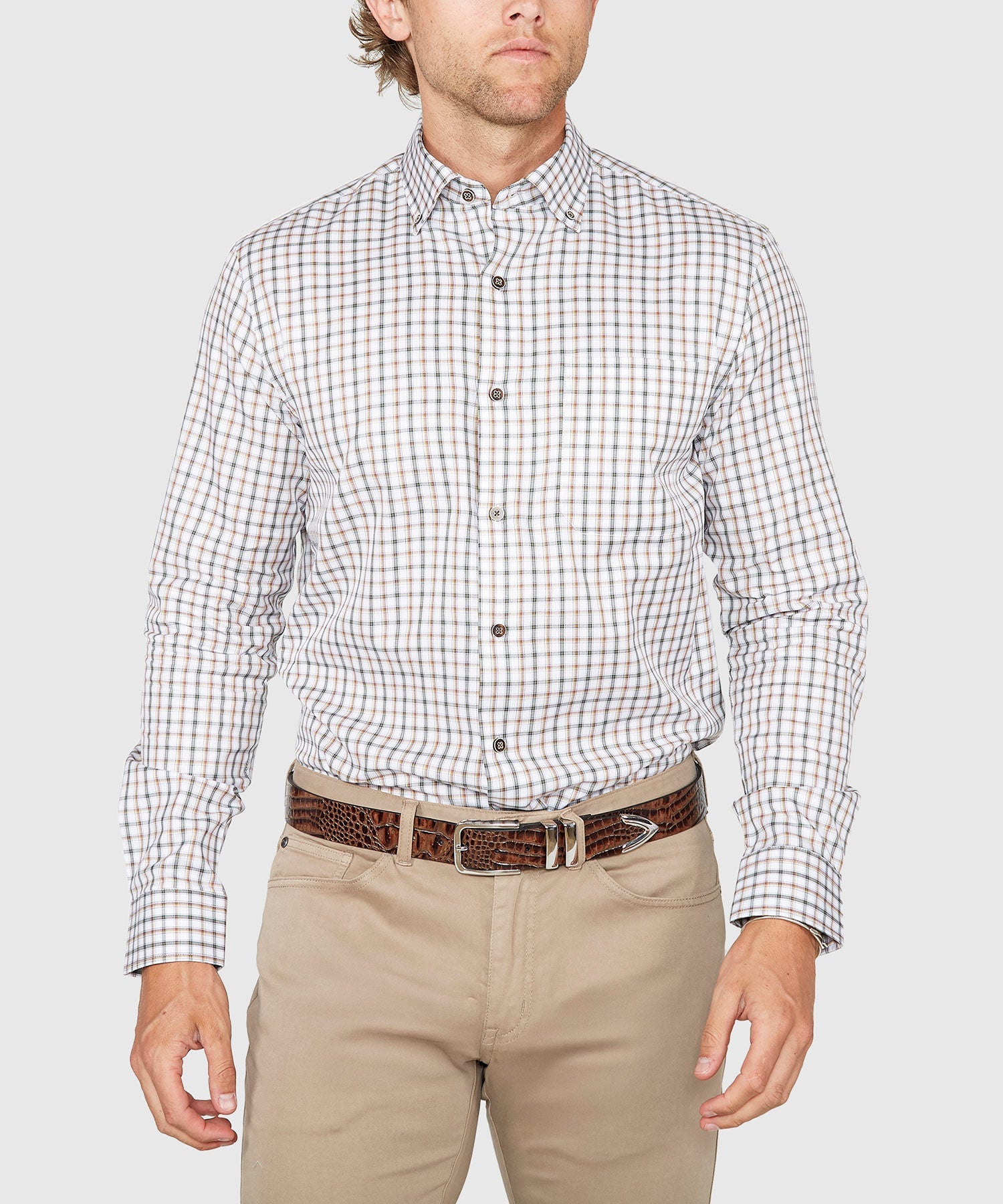 Long Sleeve Spread Collar Cotton Sport Shirt – Forest