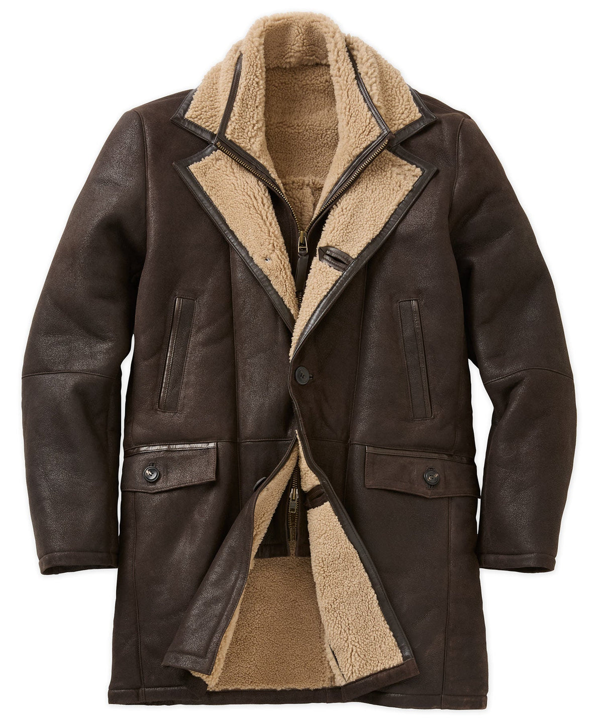 Premium Shearling Coat with Removable Bib – Chestnut