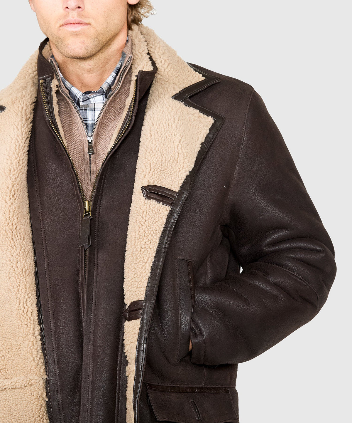 Premium Shearling Coat with Removable Bib – Chestnut